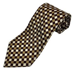Gitman Bros Silk Tie Maroon & Gold Geometric Diamond Check Pattern Necktie USA